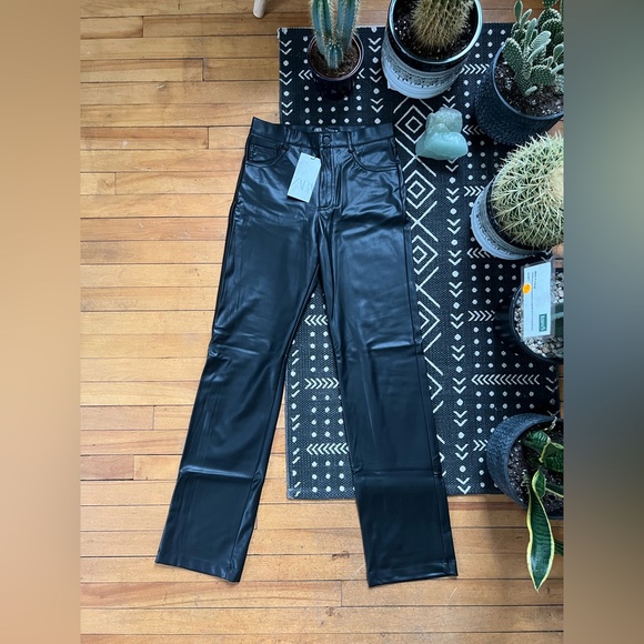 ZARA Faux Leather Straight Leg Pants - Picture 3 of 11